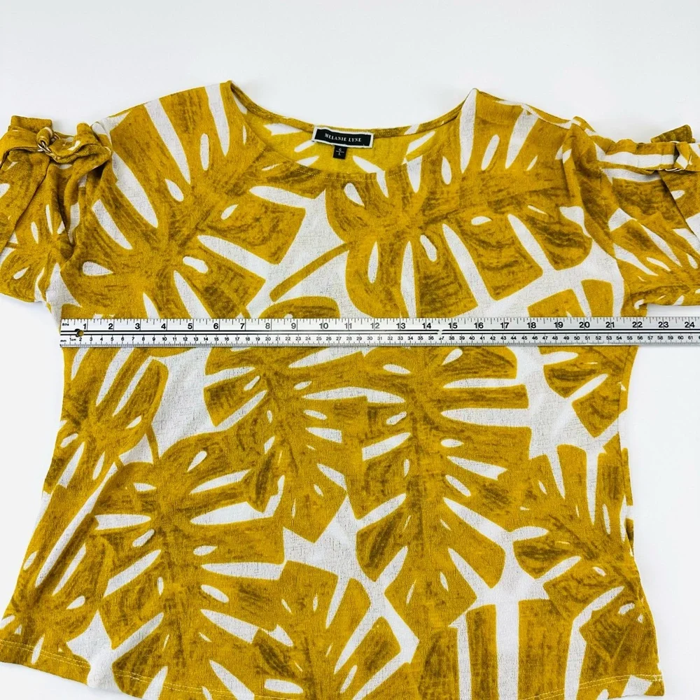 Melanie Lyne cutleaf knit top Womens Large Chartreuse white Monstera Summer - Picture 6 of 9